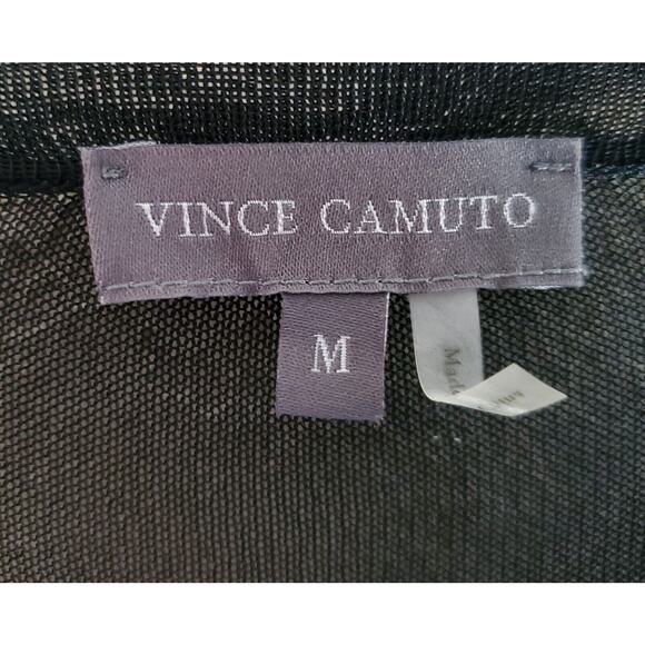 VINCE CAMUTO Women's M Sweater Black Gold Sheer Neckline & Shoulders Striped 36" - Picture 3 of 7